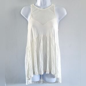 S NWT POL Babydoll Boho Sleevless Tank Top High Low Key Hole Crochet Cottagecore